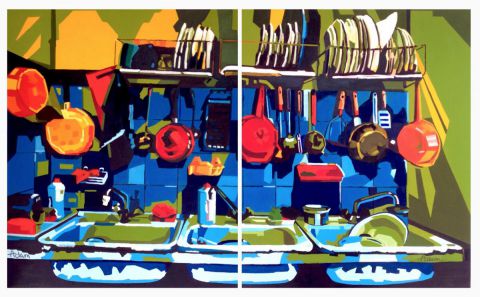 Diptyque Vaisselle de gauche et de droite - Peinture - adam brigitte