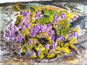 Peinture de Marie LOPEZ: Bouquet de violettes sur pied
