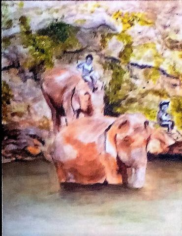 Elephants Thaïs - Peinture - Marie LOPEZ