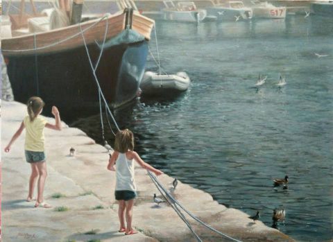 Une matinée au port (Honfleur)  - Peinture - A  kayoum Khounfais