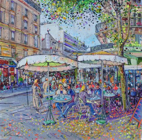 CAFE DE LA PLACE - Peinture - Raluca VULCAN