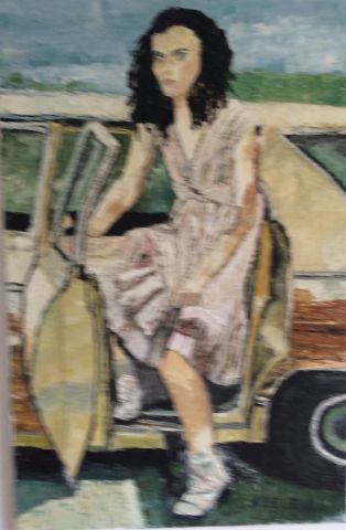 Jeune fille américaine dans une voiture  - Peinture - agnes59peintre