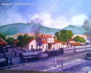 Voir le détail de cette oeuvre: la gare de Souk Ahras..peinture à L'huile