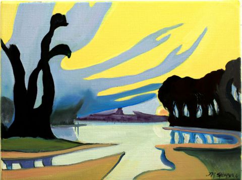 coucher de soleil sur la sône - Peinture - jean-michel steinberg