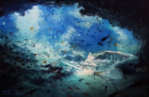 Monde sous marin  - Peinture - Alexis Le Borgne