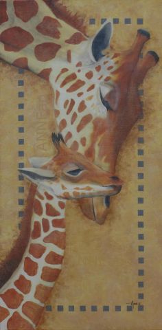 Maman girafe et son petit - Peinture - ANNEap