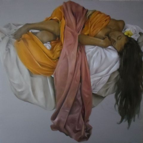L'artiste Christian Deloffre - Pareo orange et carmin
