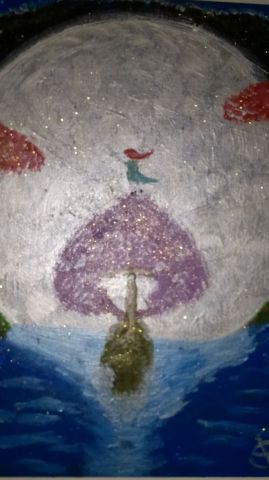 arbre bateau voguant vers la lune - Peinture - elena