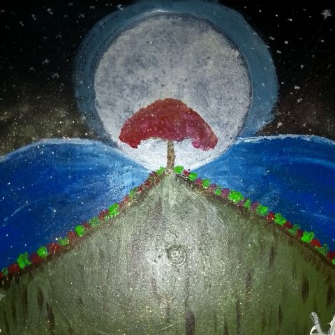 déclaration d'amour d'un arbre à  la lune - Peinture - elena
