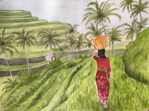 Voir cette oeuvre de Germaine Mauclere: cueillette des fleurs au Vietnam