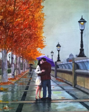 Le parapluie mauve - Peinture - Henri SACCHI