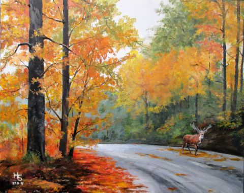 Cerf d'automne - Peinture - Henri SACCHI