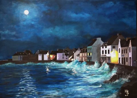 Clair de lune à l'île de Sein - Peinture - Henri SACCHI