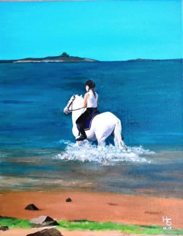 Cavalière en bord de mer - Peinture - Henri SACCHI
