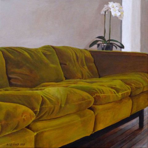 Intérieur N°66 The Green Sofa N°2 - Peinture - Patrice Lannoy