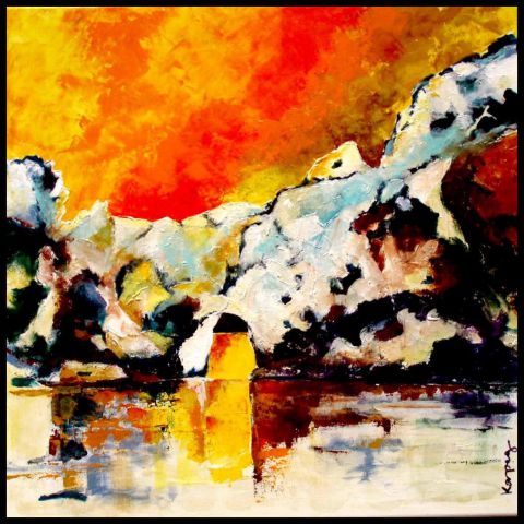 Coucher de soleil sur le Pont d'Arc - Peinture - KARPEG 