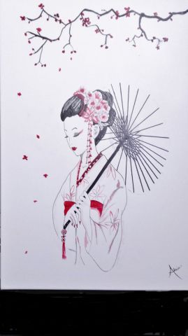 geisha ombrelle - Peinture - Akino