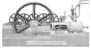 Dessin de Francois MOLL: Machine à vapeur de l'ancienne distillerie La Mauny - Rivière Pilote - Martiniqu