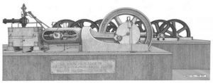 Dessin de Francois MOLL: Ancienne machine à vapeur de la distillerie Saint James - Sainte Marie - Martini