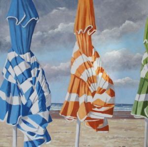 Peinture de DAVID FOUSSE: Les trois parasols