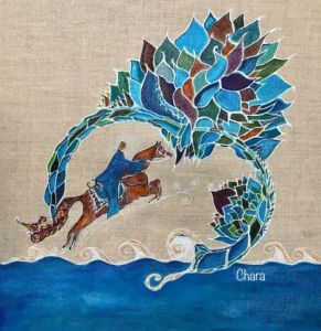 Voir le détail de cette oeuvre: Chevalier des mers - Dessin - Encre sur toile 