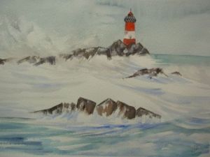 Peinture de Jacques Masclet : phare dans la tempête