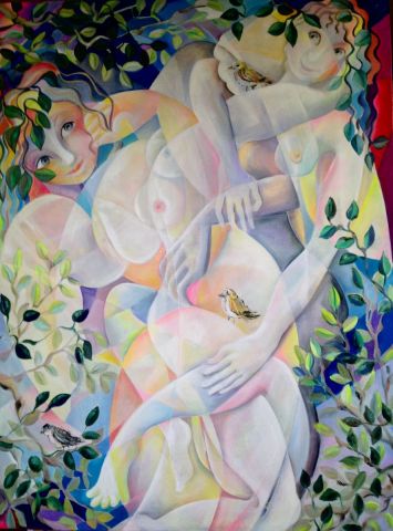 les anges du printemps - Peinture - Catherine Cisinski Catski