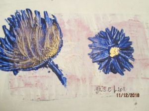 Voir le détail de cette oeuvre: composisition fleurs bleu;;or 