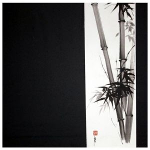 Peinture de encre-zen: bambous décentrés