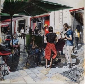 Peinture de Leboulanger: Négociation en terrasse