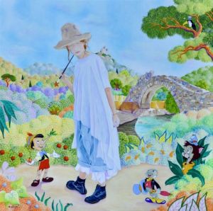 Voir cette oeuvre de martine alison: La fée bleue a rendez-vous avec Pinocchio au pont des fées à Grimaud