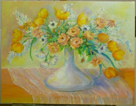 roses et tulipes - Peinture - Ginette JULLIEN