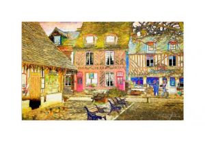 Voir cette oeuvre de Pierre frederick PETETIN: La place du village Beuvron en Auge