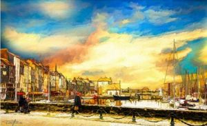 Voir cette oeuvre de Pierre frederick PETETIN: Honfleur. Quai saint Catherine - Le vieux port. Tous droits réservés
