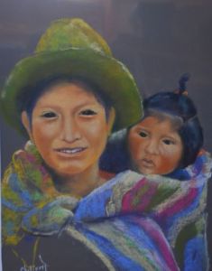 Peinture de janine chetivet: jeune mère peruvienne