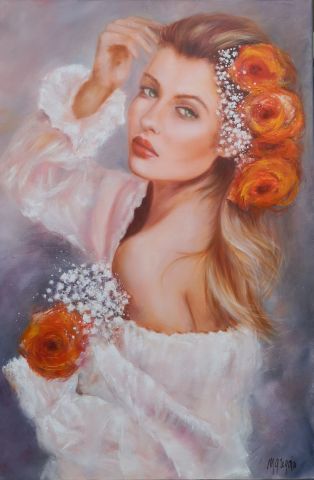 L'artiste MARTINE GREGOIRE - Élégante aux roses orange 