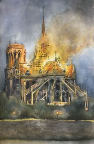 L'artiste Philippe DEMARS - Notre-Dame de Paris en flamme