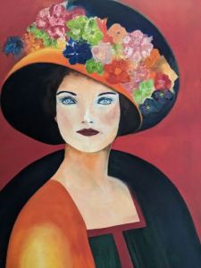 Peinture de Marie  BECQUET: La dame au chapeau fleuri 