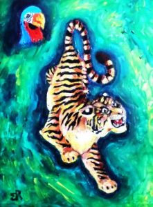 Peinture de Monique RENAULT: Le tigre et l'oiseau